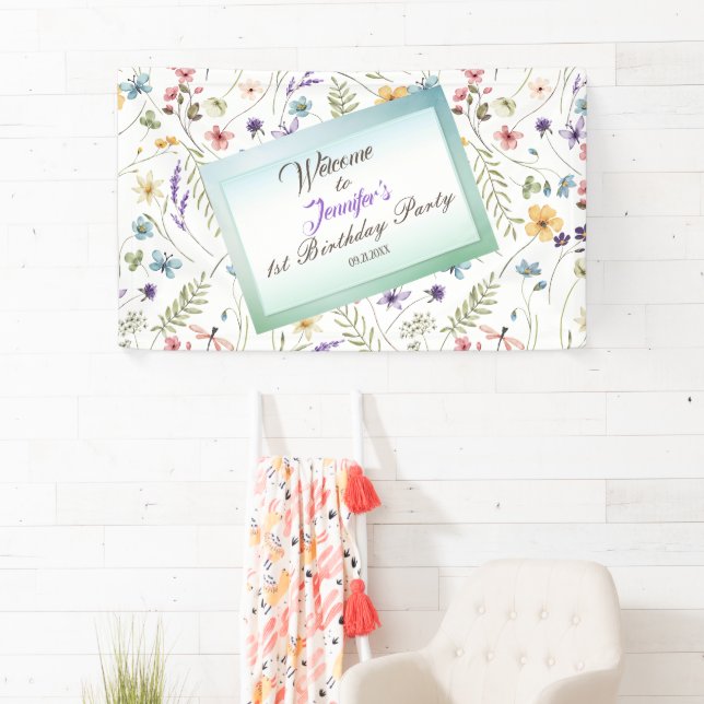 Small Bright Wildflowers Watercolor Birthday  Banner (Insitu)