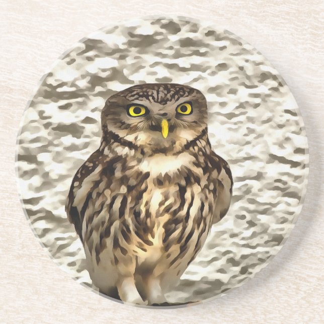 Small Brown Barn Owl Artistic Portrait Coaster (Front)