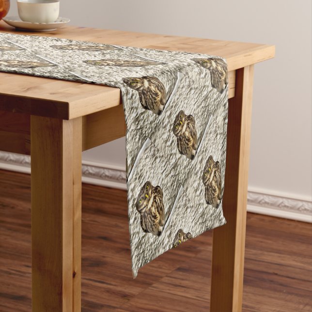 Small Brown Barn Owl Artistic Portrait Short Table Runner (In Situ)