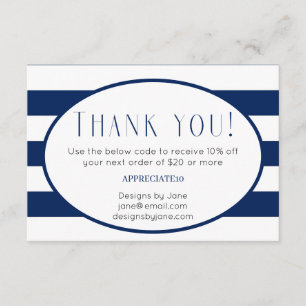Small Business Coupon Navy Stripes Insert Card
