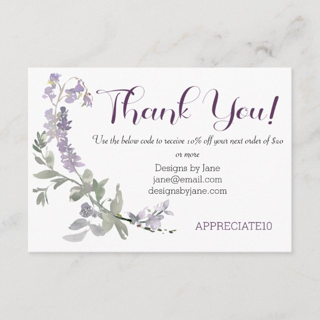 Small Business Coupon Purple Thank You Insert Card (Front)