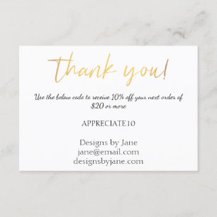 Small Business Coupon Thank You Gold Insert Card