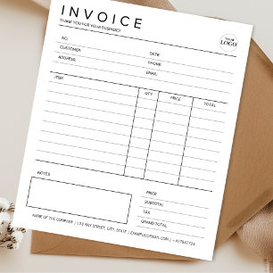 Small Business Custom Invoice Minimalist Receipt Notepad