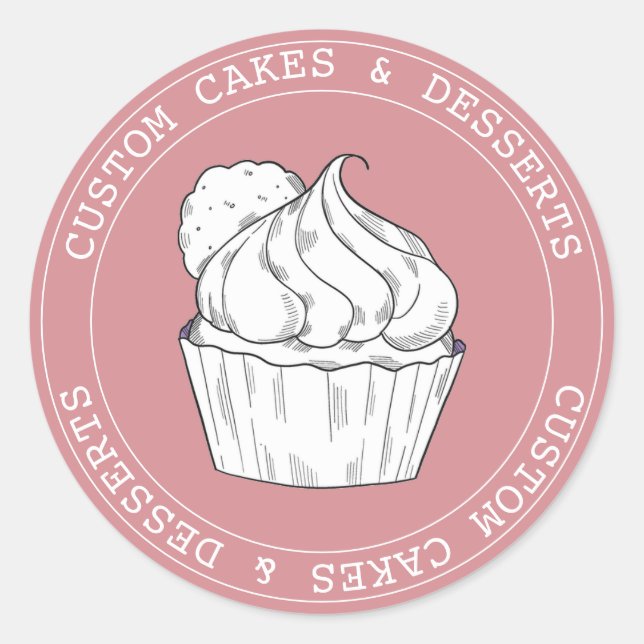 Small Business custom modern blush cupcakes  Classic Round Sticker (Front)