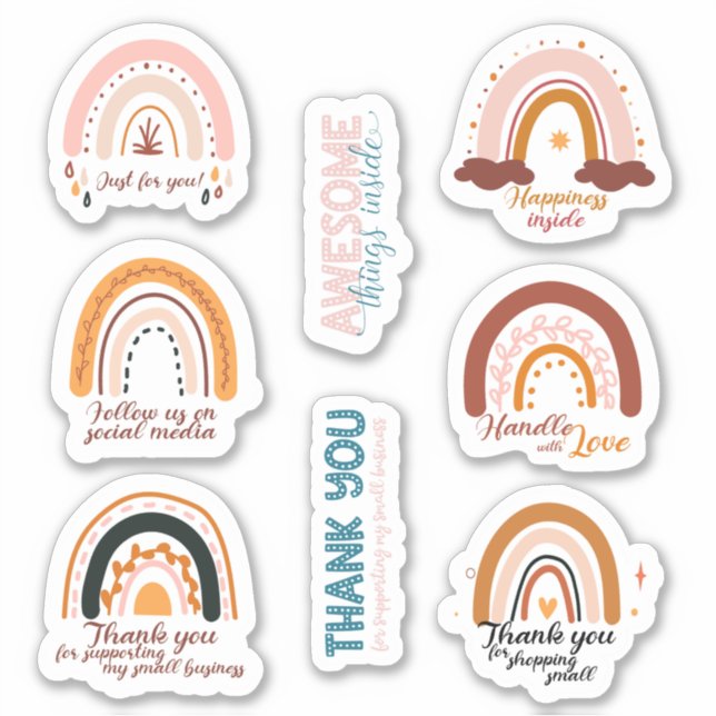 Small Business Cute Rainbow Thank You Stickers (Front)