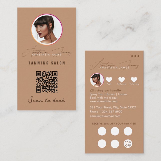 Small Business Discount Loyalty QR Code Spray Tan Business Card (Front/Back)