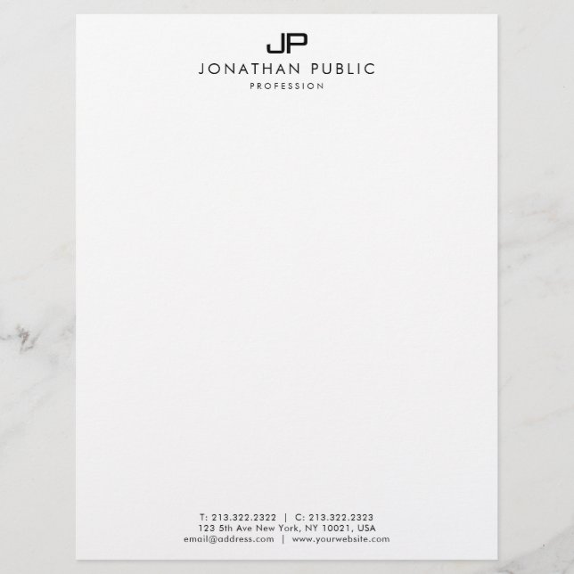 Small Business Elegant Black White Monogrammed Custom Letterhead (Front)