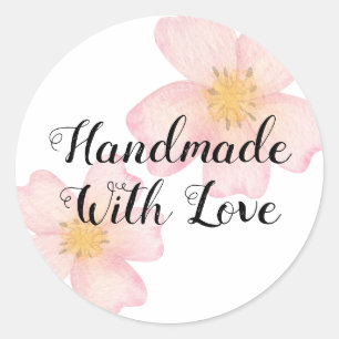 Small Business Handmade With Love - Pink Floral Classic Round Sticker