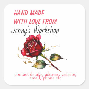 Small business label, hand made with love Editable Square Sticker