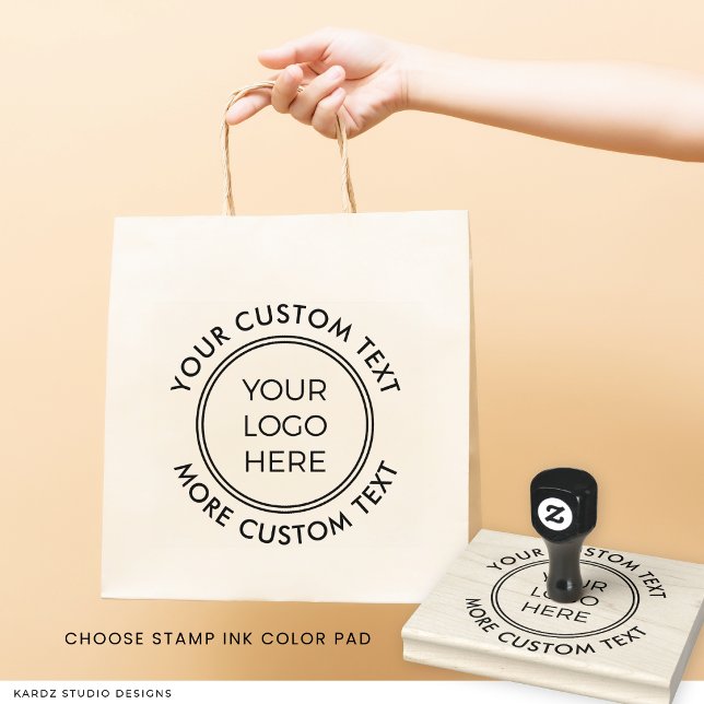 Small Business Logo Custom Text Rubber Stamp (The stamp shown is 4x5 inches. Choose a size and an optional color ink pad.)