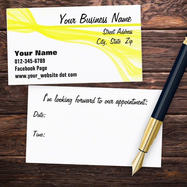 Small Business Marketing Yellow Streaks Appointment Card (front & back generic abstract yellow art appointment card)