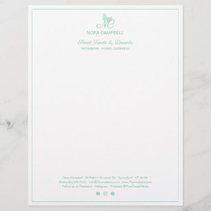 Small Business Monogram Social Media Mint Border Custom Letterhead
