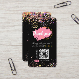 Small Business QR Code Logo ThankYou Glitter Black Card
