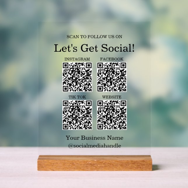 Small Business Social Media QR Code Acrylic Sign (Neutral)