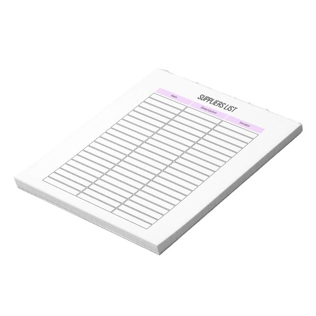 Small Business Suppliers List Planner Notepad (Rotated)
