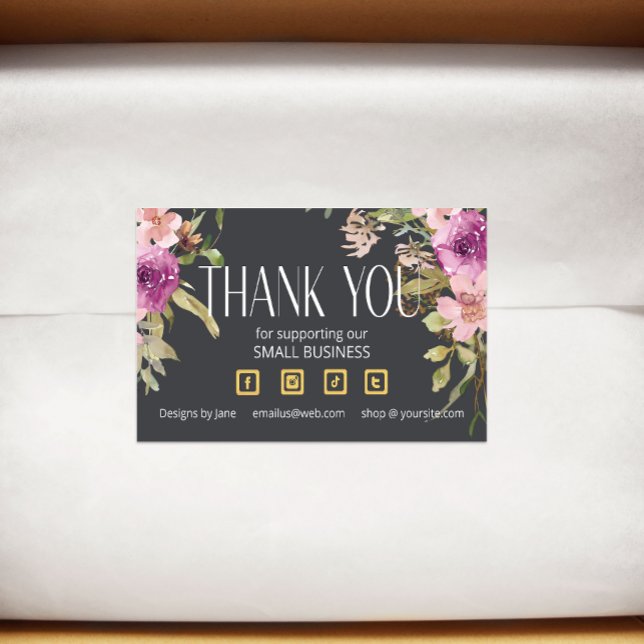 Small Business Thank You Logo Dusty Pink Floral Rectangular Sticker (Creator Uploaded)