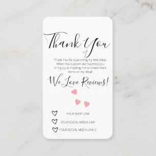 Small Business Thank You Shop Review Hearts Business Card