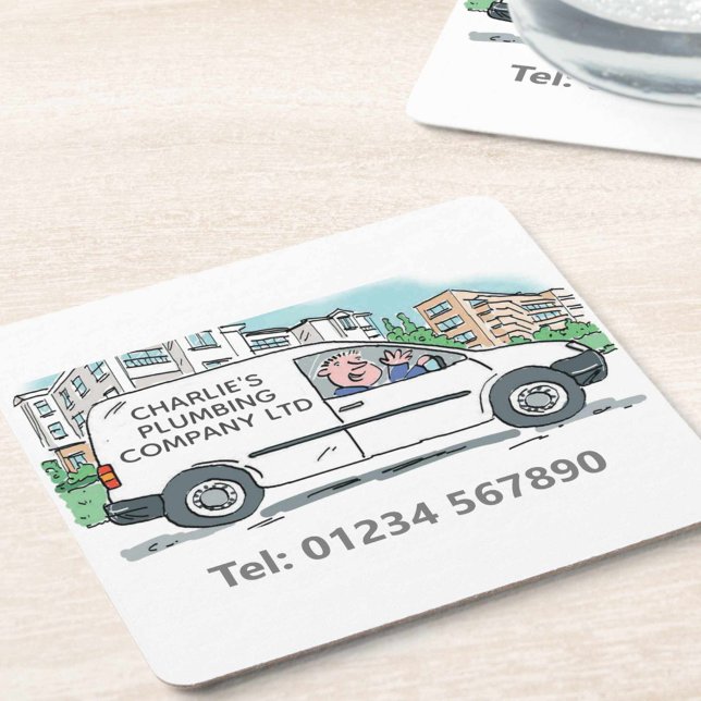 Small Business with Name on Company Van Square Paper Coaster (Creator Uploaded)