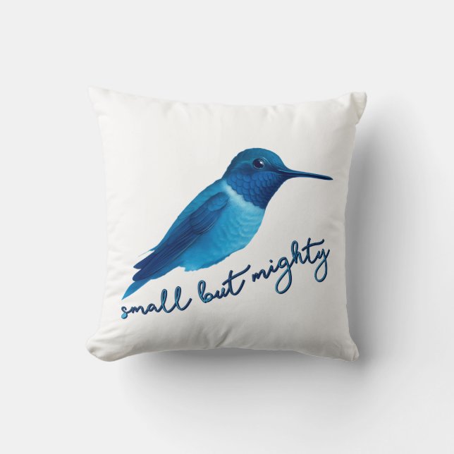 Small but Mighty Blue Hummingbird Art Cushion (Front)