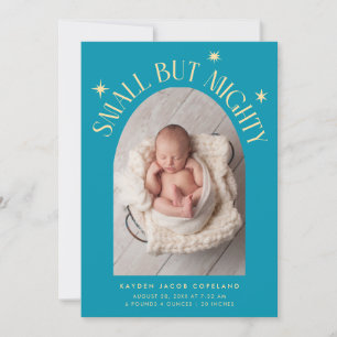 Small But Mighty Stars Aqua Blue Photo Birth Announcement