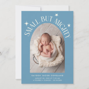 Small But Mighty Stars Denim Blue Photo Birth  Announcement
