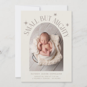 Small But Mighty Stars Greige Photo Birth Announcement