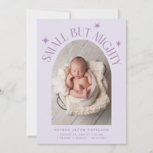 Small But Mighty Stars Lilac Photo Birth Announcement