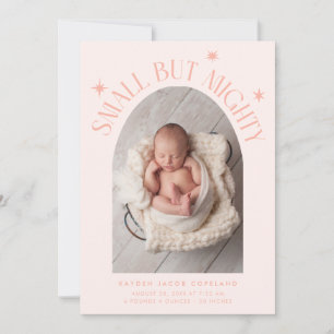 Small But Mighty Stars Peach Photo Birth Announcement