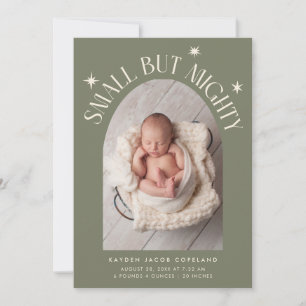 Small But Mighty Stars Sage Green Photo Birth Announcement