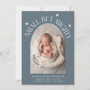 Small But Mighty Stars Slate Blue Photo Birth Announcement