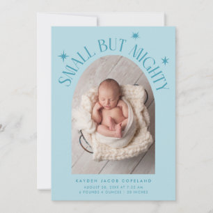 Small But Mighty Stars Turquoise Blue Photo Birth Announcement