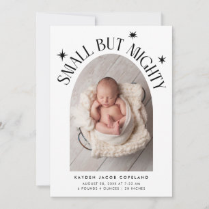 Small But Mighty Stars White Photo Birth Announcement