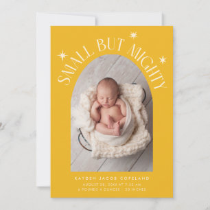 Small But Mighty Stars Yellow Photo Birth Announcement