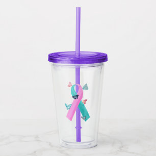 Small butterflies with BRCA ribbon. Acrylic Tumbler