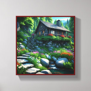 Small Cabin in the Woods Overgrown by Foliage  Canvas Print
