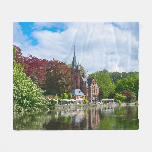 Small castle near lake in Bruges, Belgium Fleece Blanket (Front (Horizontal))