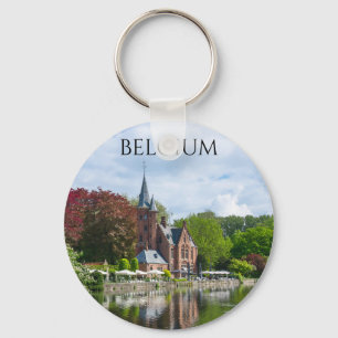Small castle near lake in Bruges, Belgium Key Ring