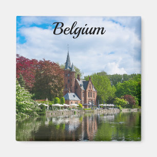 Small castle near lake in Bruges, Belgium Magnet