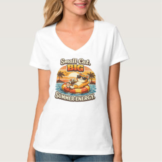 Small Cat Big Summer Energy Retro Beach Cat T-Shir T-Shirt