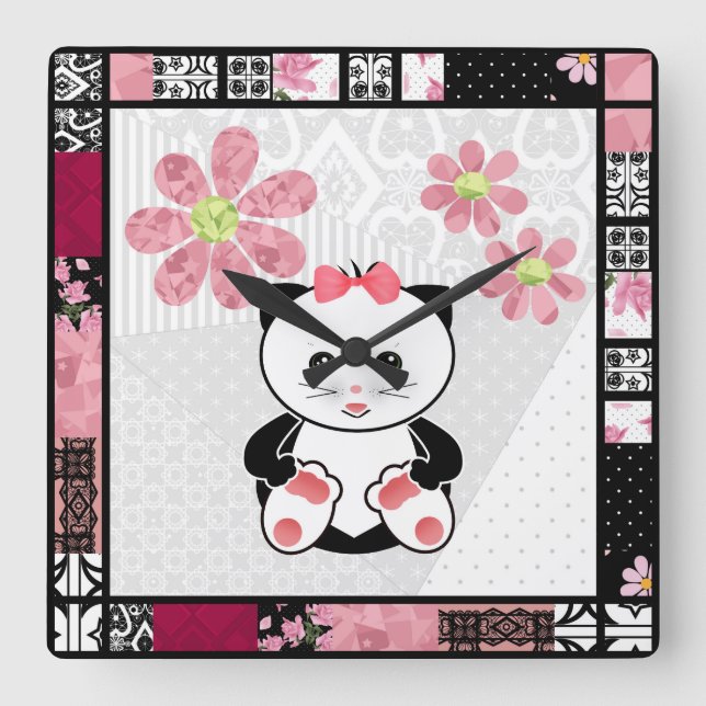 Small cat square wall clock (Front)