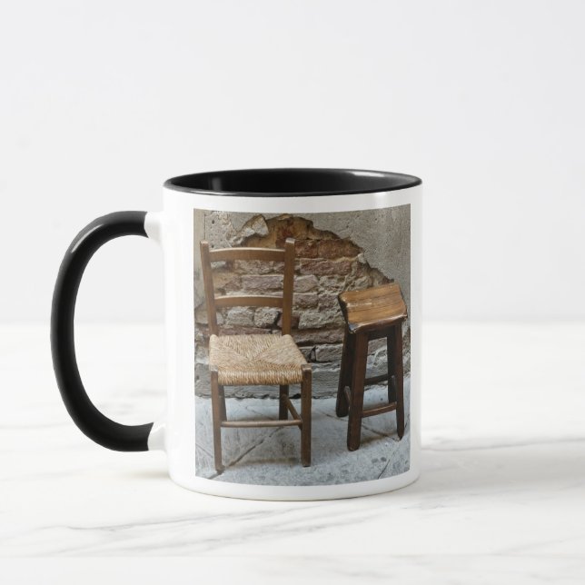 Small chair and stool, Pienza, Italy Mug (Left)