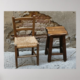 Small chair and stool, Pienza, Italy Poster