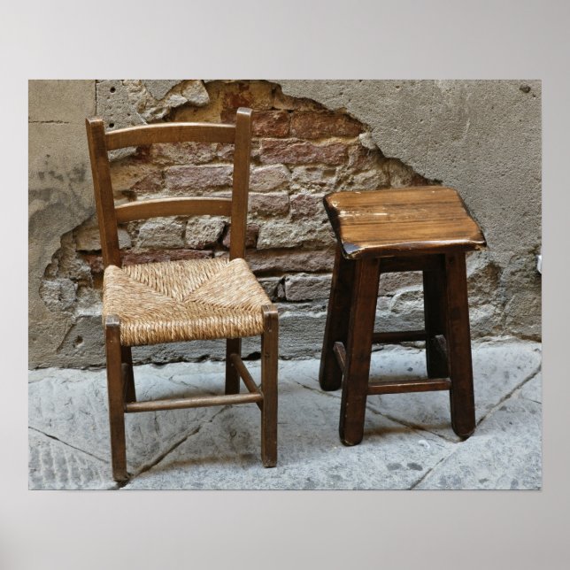Small chair and stool, Pienza, Italy Poster (Front)