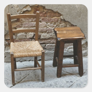 Small chair and stool, Pienza, Italy Square Sticker