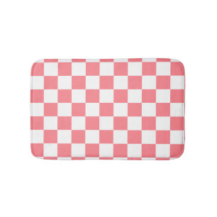 Small Checkers Blush Pink White Chequered Bath Mat