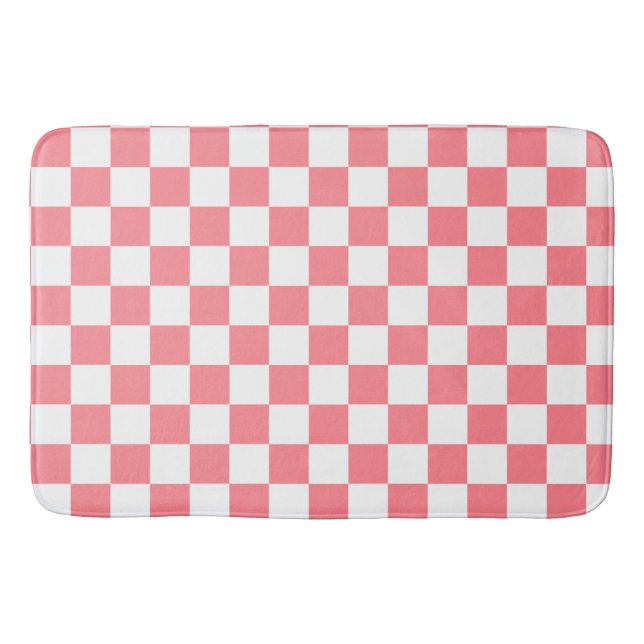Small Checkers Blush Pink White Chequered   Bath Mat (Front)