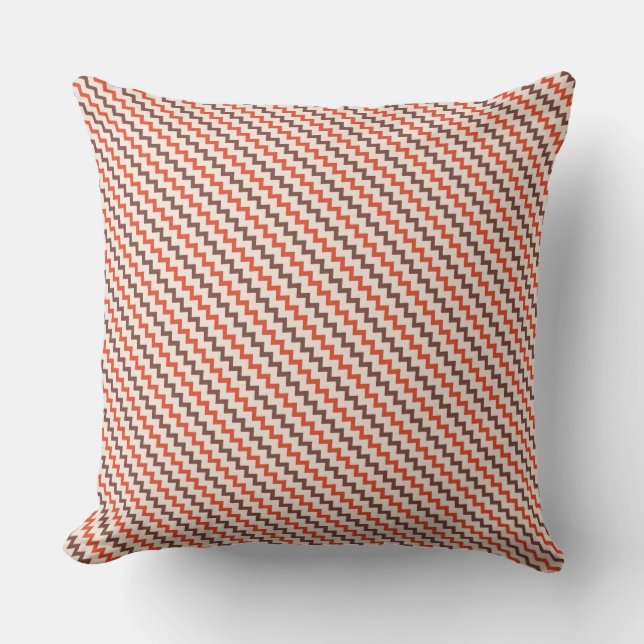 Small chevron pattern natural red pink brown cushion (Front)
