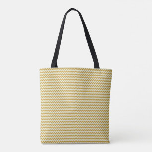 Small chevron pattern yellow ochre and pale green tote bag