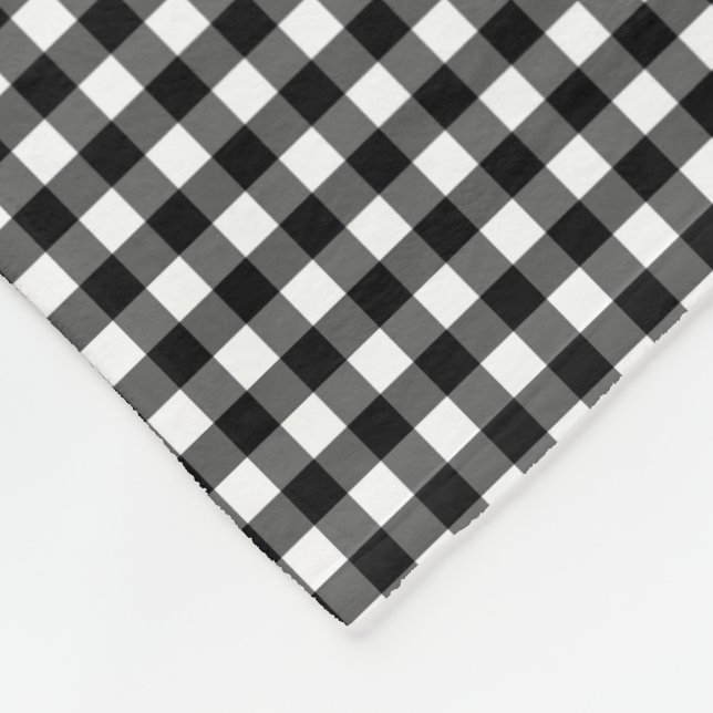 Small Classic Gingham Check Plaid Pattern Black  Fleece Blanket (Corner)
