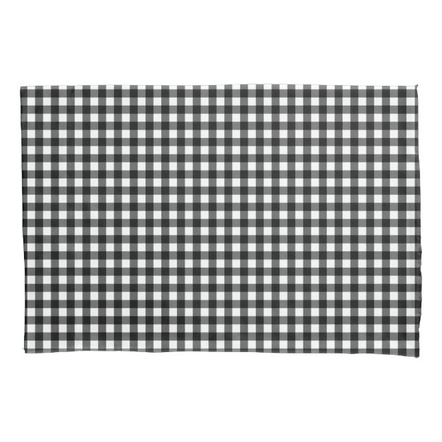 Small Classic Gingham Check Plaid Pattern Black  Pillowcase (Front)